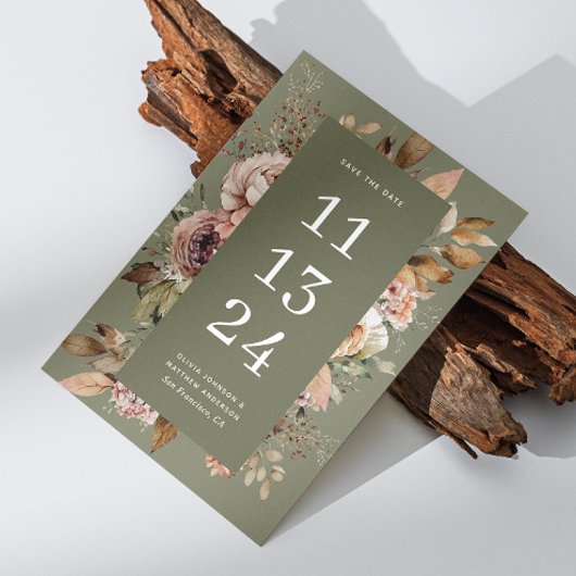 Sage Olijfgroene Trouwdag | Elegante Bloemige Aard Save The Date