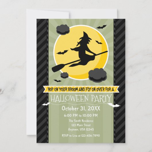 Sage Olive Black Grey Witch Halloween Invitation Kaart (Voorkant)