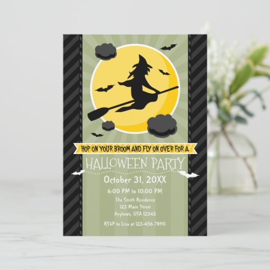 Sage Olive Black Grey Witch Halloween Invitation Kaart (Staand voorkant)
