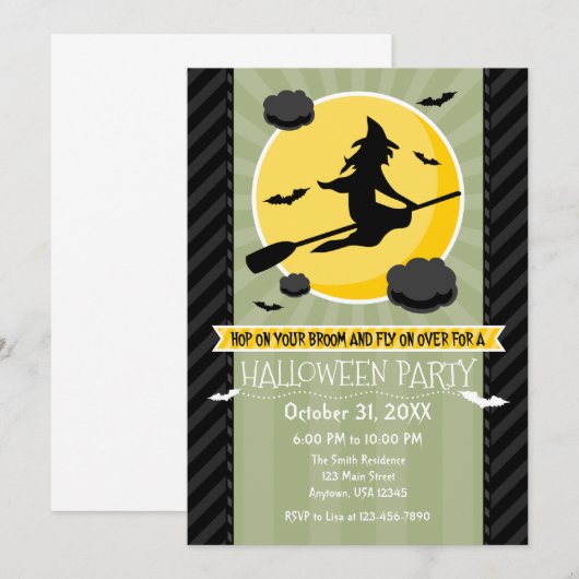 Sage Olive Black Grey Witch Halloween Invitation Kaart (Voorkant / Achterkant)