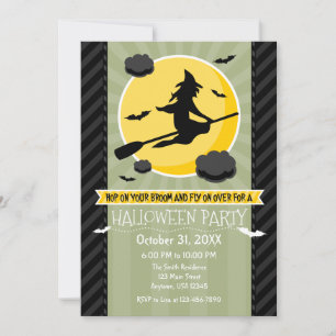 Sage Olive Black Grey Witch Halloween Invitation Kaart