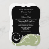 Sage Olive Black Swirl Bracket Wedding Invitae Kaart (Voorkant / Achterkant)