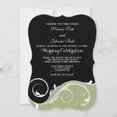 Sage Olive Black Swirl Bracket Wedding Invitae Kaart (Voorkant)