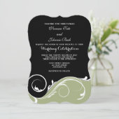 Sage Olive Black Swirl Bracket Wedding Invitae Kaart (Staand voorkant)
