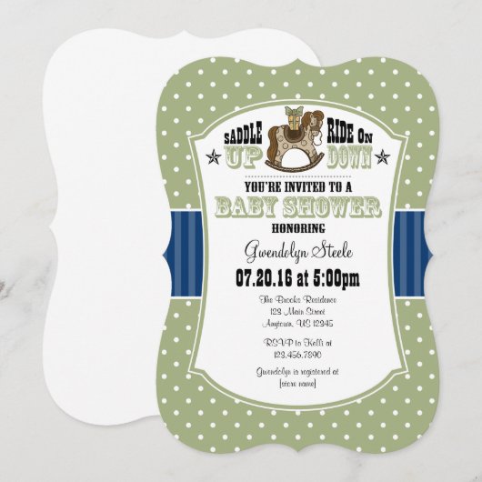Sage Olive Blue Cowboy Baby shower Invitation Kaart (Voorkant / Achterkant)