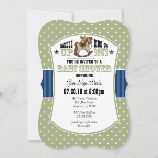 Sage Olive Blue Cowboy Baby shower Invitation Kaart (Voorkant)