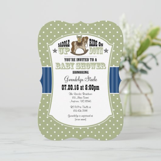 Sage Olive Blue Cowboy Baby shower Invitation Kaart (Staand voorkant)