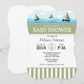 Sage Olive Blue Nautical Baby shower Invitation Kaart (Voorkant / Achterkant)