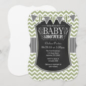 Sage Olive Chalkboard Chevron Baby shower Invite Kaart (Voorkant / Achterkant)