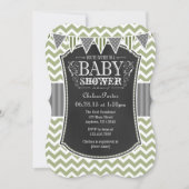 Sage Olive Chalkboard Chevron Baby shower Invite Kaart (Voorkant)