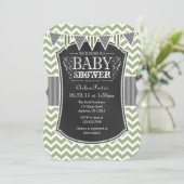 Sage Olive Chalkboard Chevron Baby shower Invite Kaart (Staand voorkant)