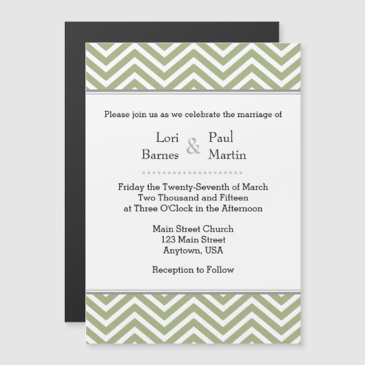 Sage Olive Chevron Magnetic Wedding Invitation Magnetische Uitnodiging (Voorkant / Achterkant)