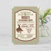 Sage Olive Cowboy Rodeo Birthday Party Invitation Kaart (Staand voorkant)