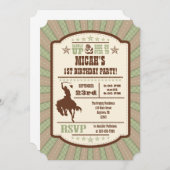 Sage Olive Cowboy Rodeo Birthday Party Invitation Kaart (Voorkant / Achterkant)