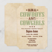 Sage Olive  Cowboy Verjaardagsuitnodiging Kaart (Voorkant / Achterkant)