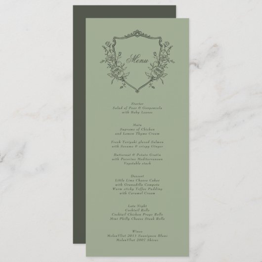 Sage Olive Crest Classic Elegant Wedding Menu (Voorkant / Achterkant)