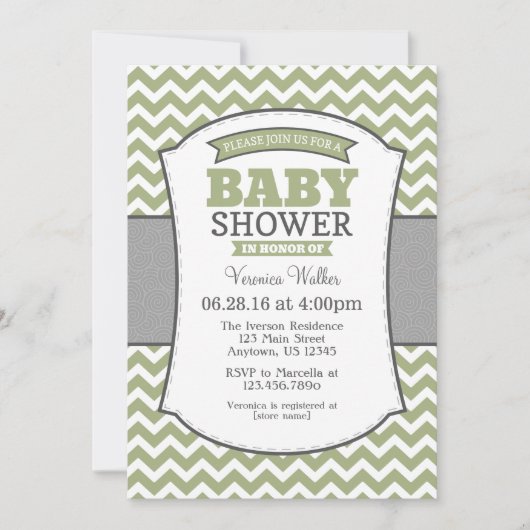 Sage Olive Gray Chevron Baby shower Kaart (Voorkant)