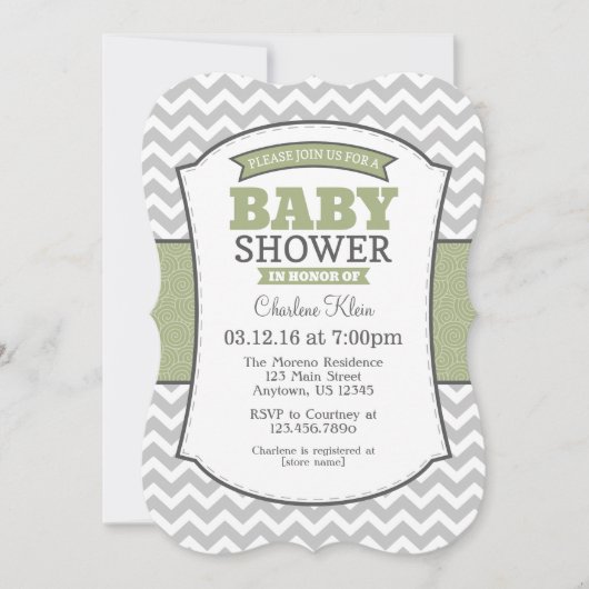 Sage Olive Gray Chevron Baby shower Kaart (Voorkant)
