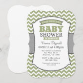 Sage Olive Gray Chevron Baby shower Uitnodiging (Voorkant / Achterkant)