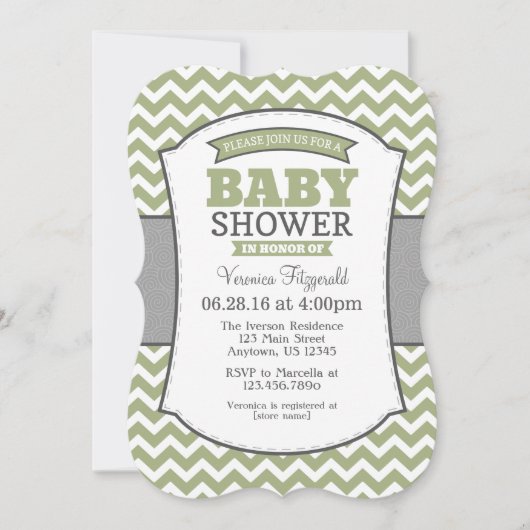 Sage Olive Gray Chevron Baby shower Uitnodiging (Voorkant)