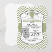 Sage Olive Gray Chevron Baby shower Uitnodiging (Voorkant / Achterkant)