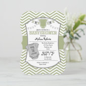 Sage Olive Gray Chevron Baby shower Uitnodiging (Staand voorkant)