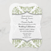 Sage Olive Gray Damask Bracket Wedding Invite Kaart (Voorkant / Achterkant)