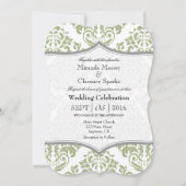 Sage Olive Gray Damask Bracket Wedding Invite Kaart (Voorkant)