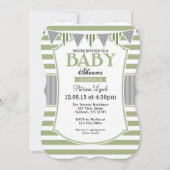 Sage Olive Gray Stripes Baby shower Kaart (Voorkant)