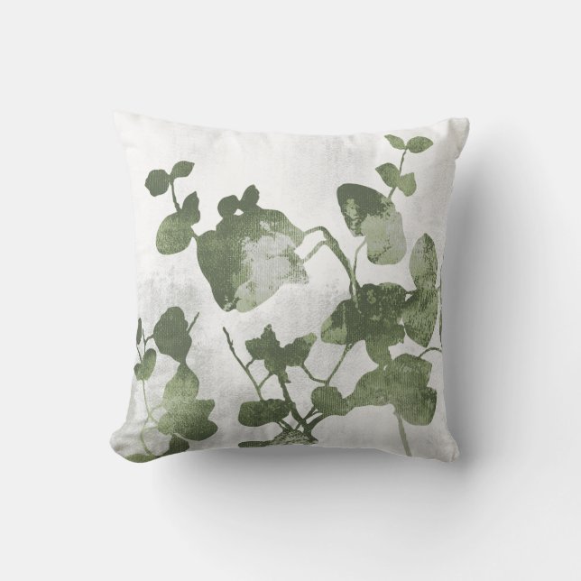 Sage Olive Green Botanical Brunches and Leaves Kussen (Voorkant)
