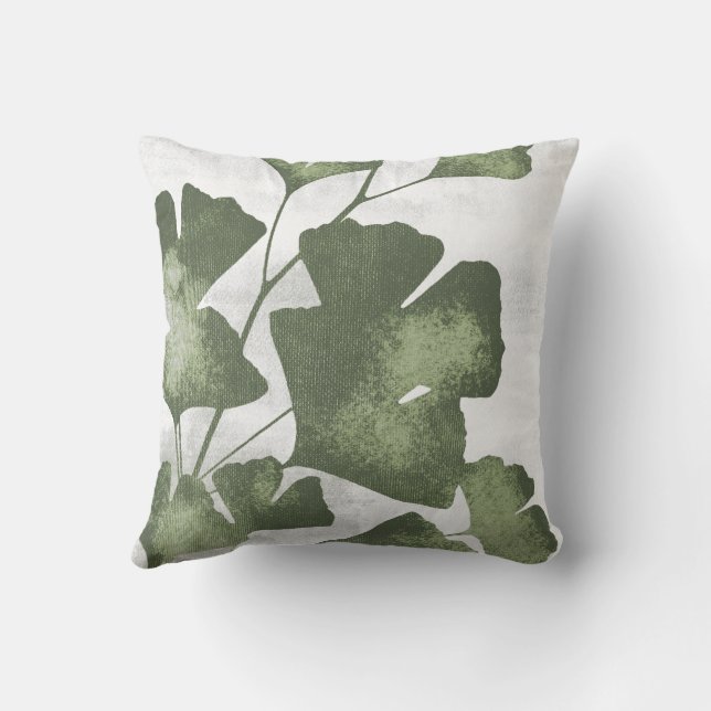 Sage Olive Green Botanical Ginkgo Biloba Leaves Kussen (Achterkant)