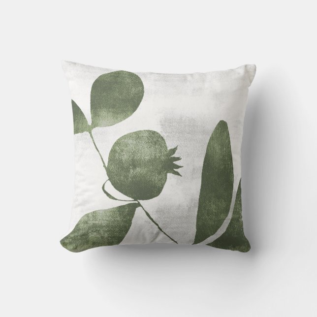 Sage Olive Green Botanical Pomegranate Fruit Kussen (Voorkant)