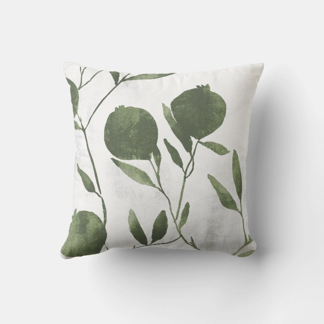 Sage Olive Green Botanical Pomegranate Minimalist Kussen (Achterkant)