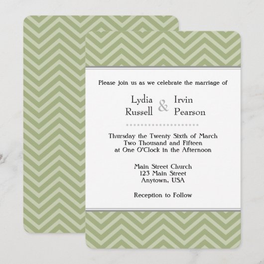Sage Olive Green Chevron Wedding Invitation Kaart (Voorkant / Achterkant)