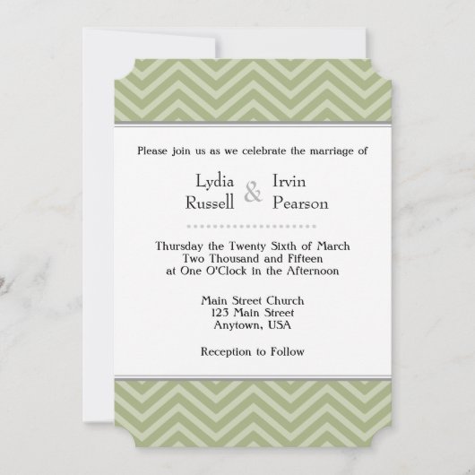 Sage Olive Green Chevron Wedding Invitation Kaart (Voorkant)