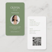 Sage Olive Green Foto Sociale QR Code Visitekaartje (Voorkant / Achterkant)