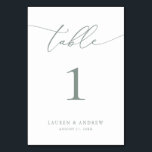 Sage Olive Green Minimalist Wedding | Aangepast ev Kaart<br><div class="desc">(**VOEG NOTA: Om orde te maken,  pas eenvoudig uw lijstaantal (en naam/datum) aan en voeg elk aantal aan uw kar afzonderlijk toe. Controleer vervolgens wanneer u klaar bent.) Mooie,  elegante,  moderne en minimalistische,  tabelnummerkaart. Volledig aanpasbaar met uw namen (of de Naam van de Gebeurtenis) en Datum.</div>