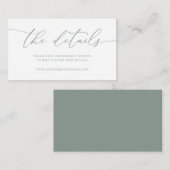 Sage Olive Green Modern Minimalist Wedding Informatiekaartje (Voorkant / Achterkant)