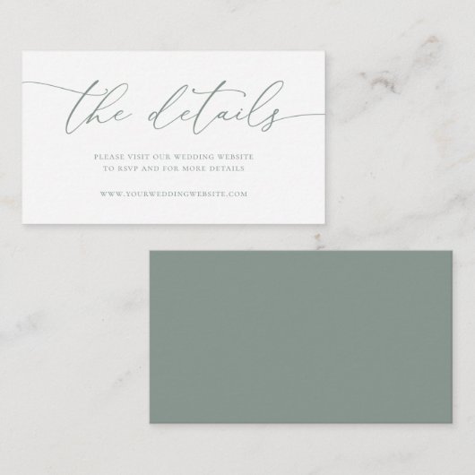 Sage Olive Green Modern Minimalist Wedding Informatiekaartje (Voorkant / Achterkant)