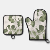 Sage Olive Green Painterly Botanical Art 02 Ovenwant & Pannenlap Set (Voorkant)