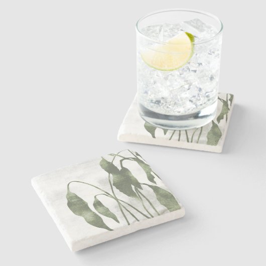 Sage Olive Green Painterly Botanical Art 03 Stenen Onderzetter (Zijkant)