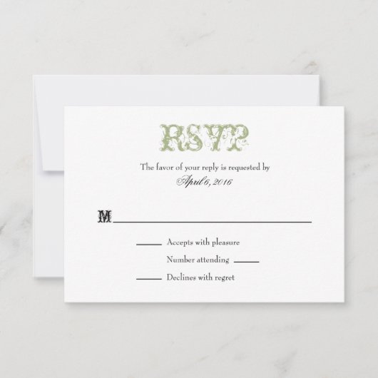 Sage Olive Green Plain Simple Weddenschap RSVP-kaa RSVP Kaartje (Voorkant)