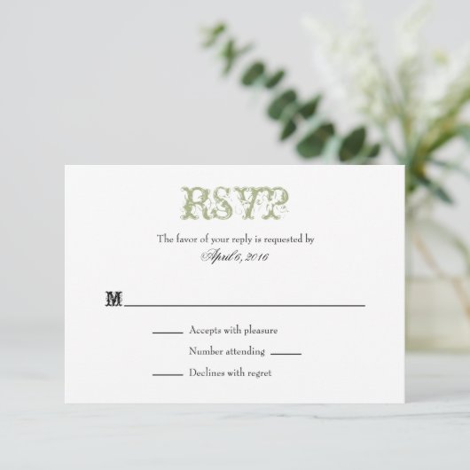 Sage Olive Green Plain Simple Weddenschap RSVP-kaa RSVP Kaartje (Staand voorkant)