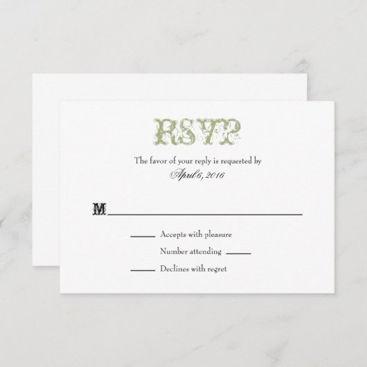 Sage Olive Green Plain Simple Weddenschap RSVP-kaa RSVP Kaartje (Voorkant / Achterkant)