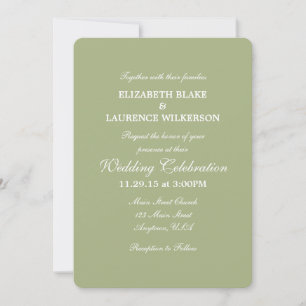 Sage Olive Green Plain Simple Wedding Invitation Kaart