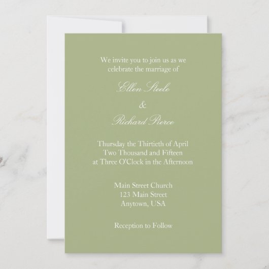 Sage Olive Green Plain Simple Wedding Invitation Kaart (Voorkant)