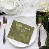 Sage Olive Green Shimmer Lines Foto QR Code All In One Uitnodiging