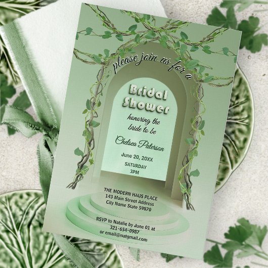 Sage Olive Greenery Rustic Boho Vine Bridal Shower Kaart
