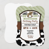 Sage Olive Pset Koeienhuid Cowboy Birthday Invite Kaart (Voorkant / Achterkant)