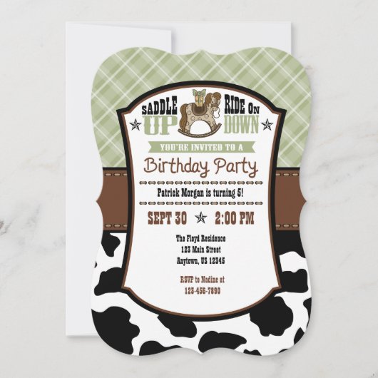 Sage Olive Pset Koeienhuid Cowboy Birthday Invite Kaart (Voorkant)